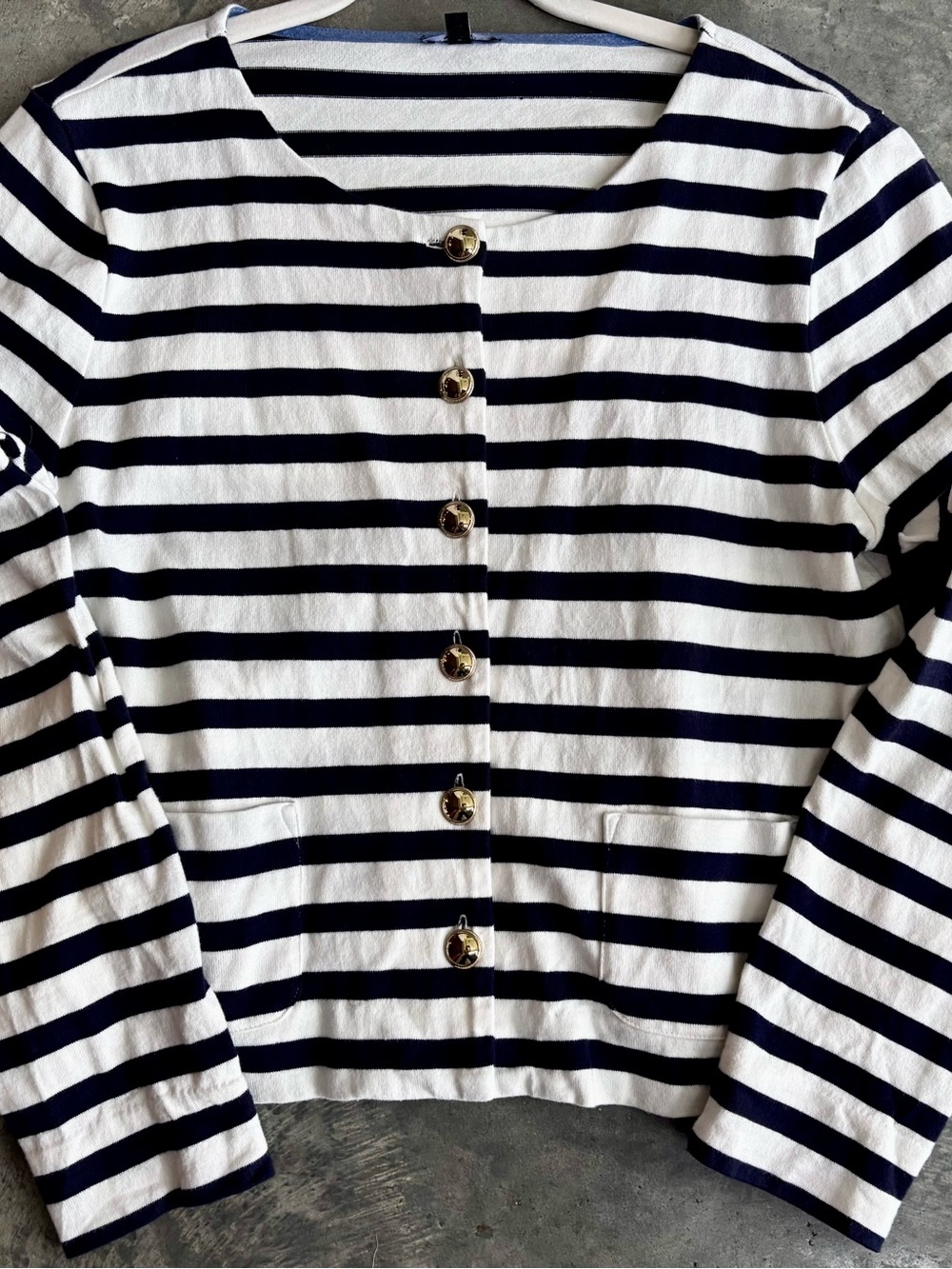 Talbots Navy & White Nautical Striped Button-Front Top or Knit Blazer
